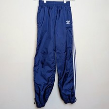 Vintage Adidas 90s Nylon Pants Navy Windbreaker Ankle Zip Track Youth Size Large