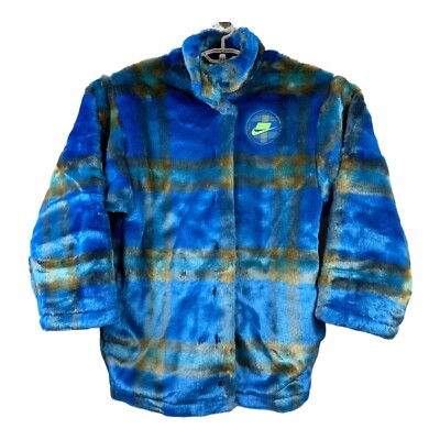 nike faux fur jacket blue