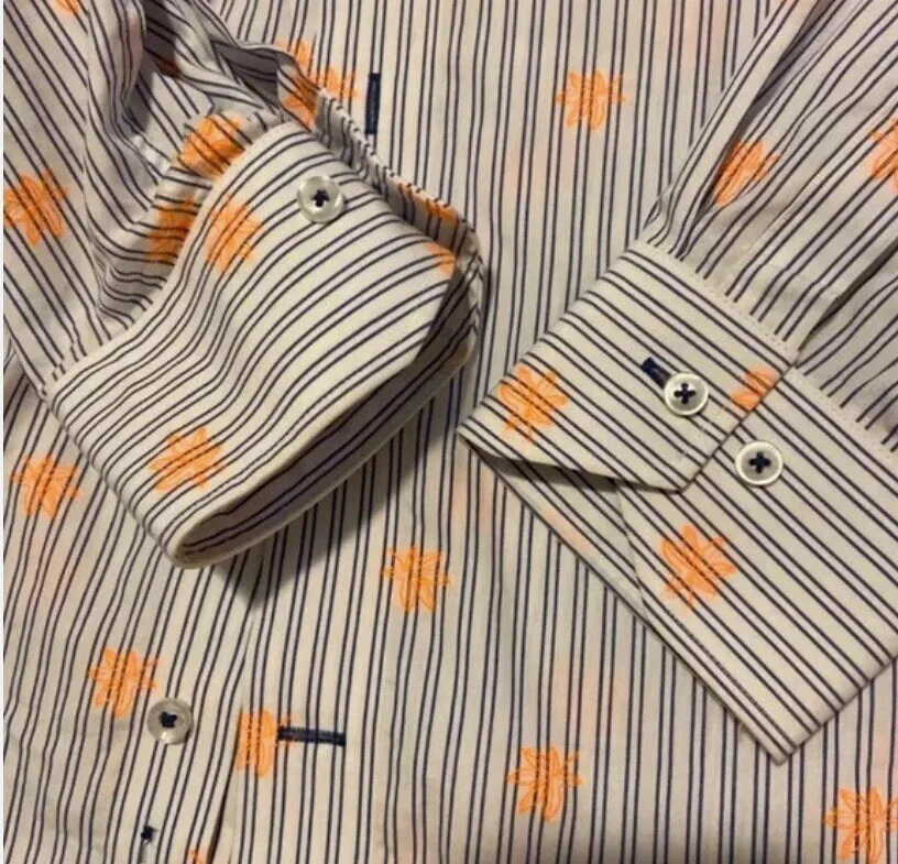 Camisa de vestir Lorenzo Uomo ribete ajuste rayas neón bordado 17 34/35 HALLAZGO RARO Foto 4 de 4