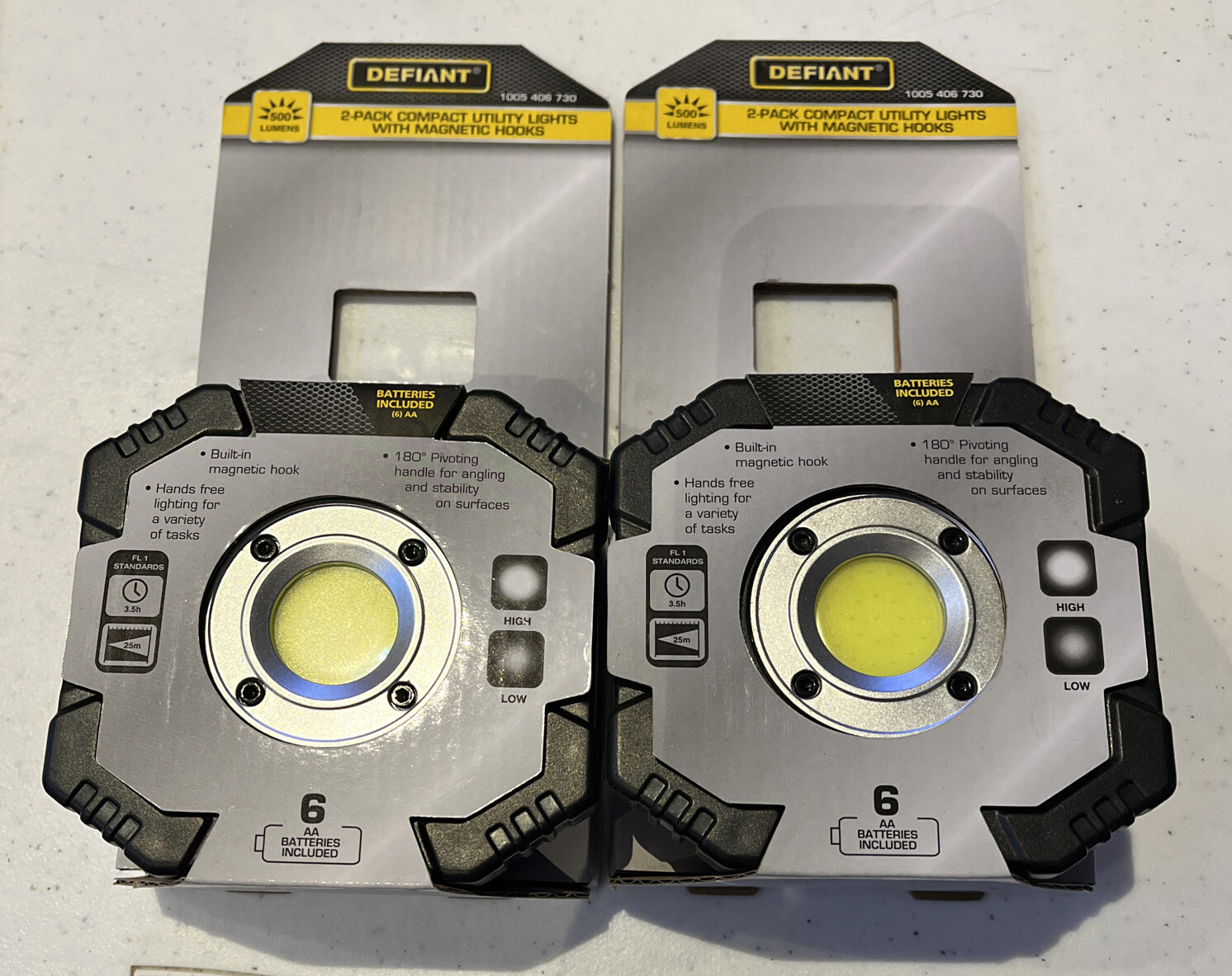[2 Pack]Defiant 500 Lumens Compact Utility Lights with Hooks