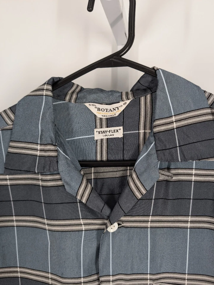 Camisa Rockabilly Botánica Vintage Años 50 60 Stay-Flex Cuello Lazo Satinado Cuadros Campamento Foto 4 de 4