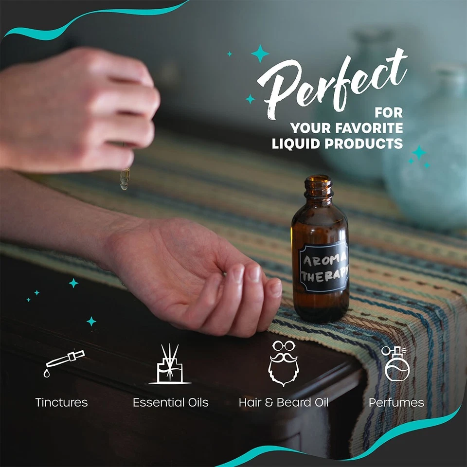 Бутылка для пипетки из янтарного стекла Nevlers 4 унции (комплект из 48) | Включает этикетки - Изображение 3 из 4