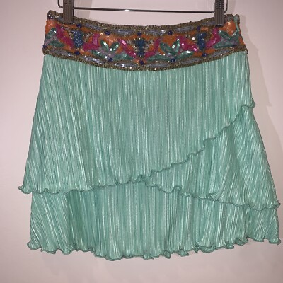 Love Shack Fancy Henny Mini Skirt 4 Emerald Beaded Sequined Fairy Coquette