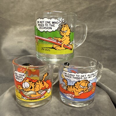 SET OF 3 Vintage 1970s McDonald's Garfield Characters Glass Mugs Jim Davis  | eBay