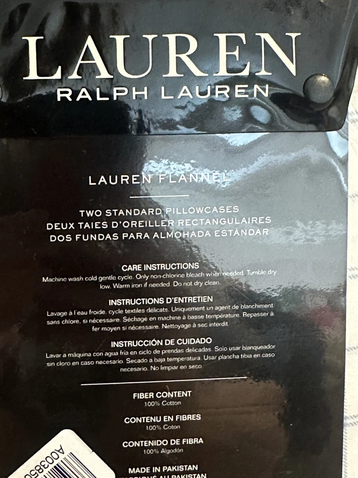 Juego de 2 fundas de almohada estándar a cuadros azul/blanco de franela Lauren Ralph Lauren Foto 3 de 4