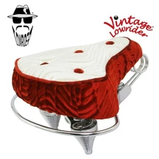 VINTAGE ORIGINAL LOWRIDER BICYCLE CRUISER 5 BUTTON VELOUR SADDLE RED/WHITE.