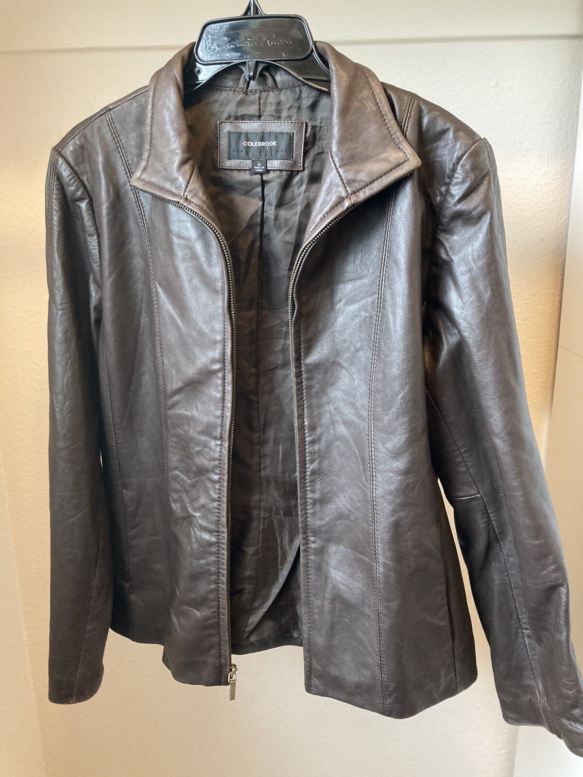 colebrook essentials brown leather zip-up jacket … - image 5