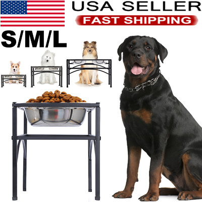 Elevated Raised Pet Dog Feeder Bowl Stainless Steel Food Water