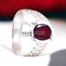 Garnet Oval Cut Gemstone With 925 Sterling Silver Ring For Men's #A342