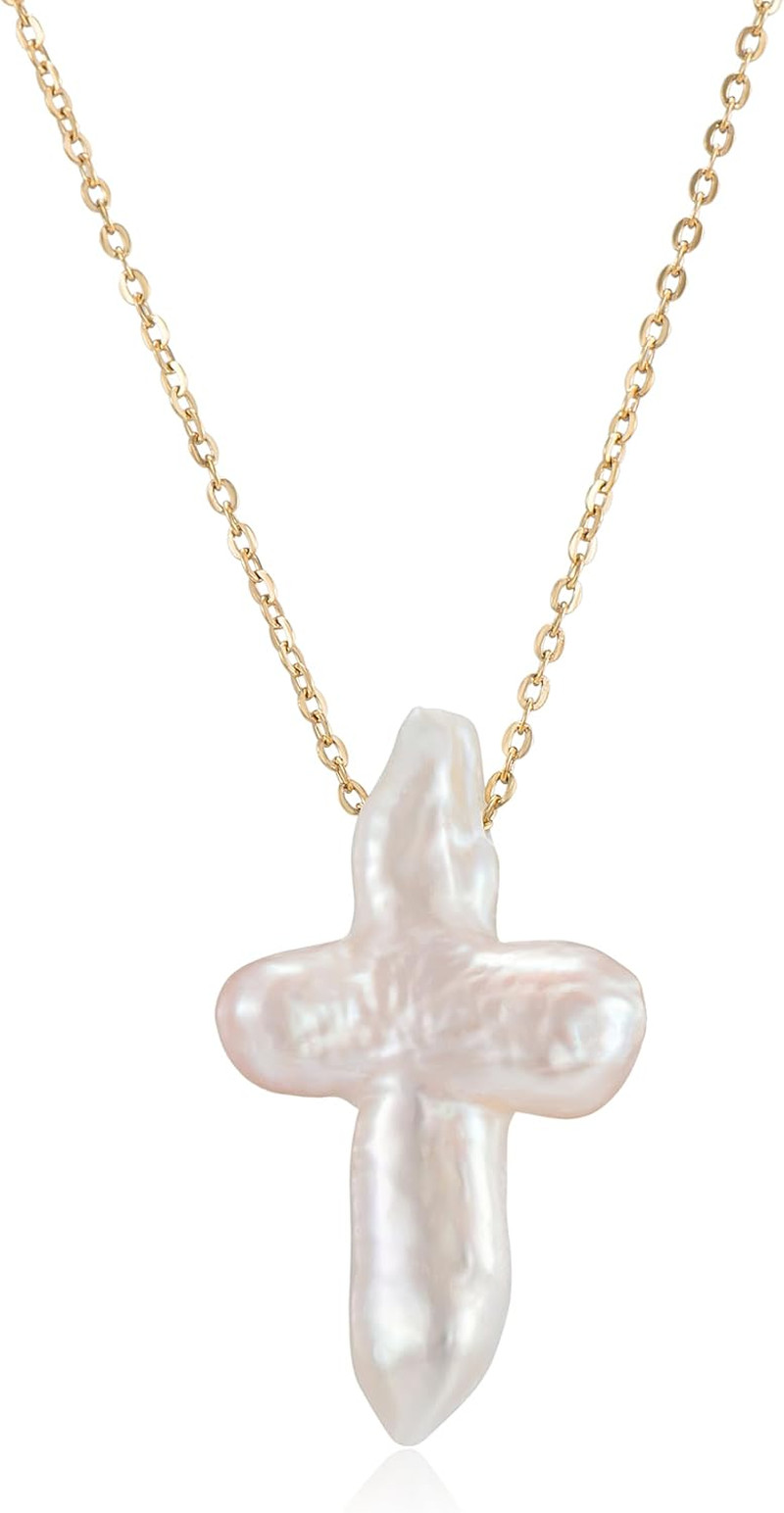 White Pearl Cross Necklace. Pearl Cross Necklace. Freshwater Pearl Cross Pendant