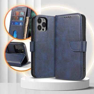 Book Cover Smart Magnetic Elegance Apple Iphone 13 & 14 blau Buch Tasche Hülle
