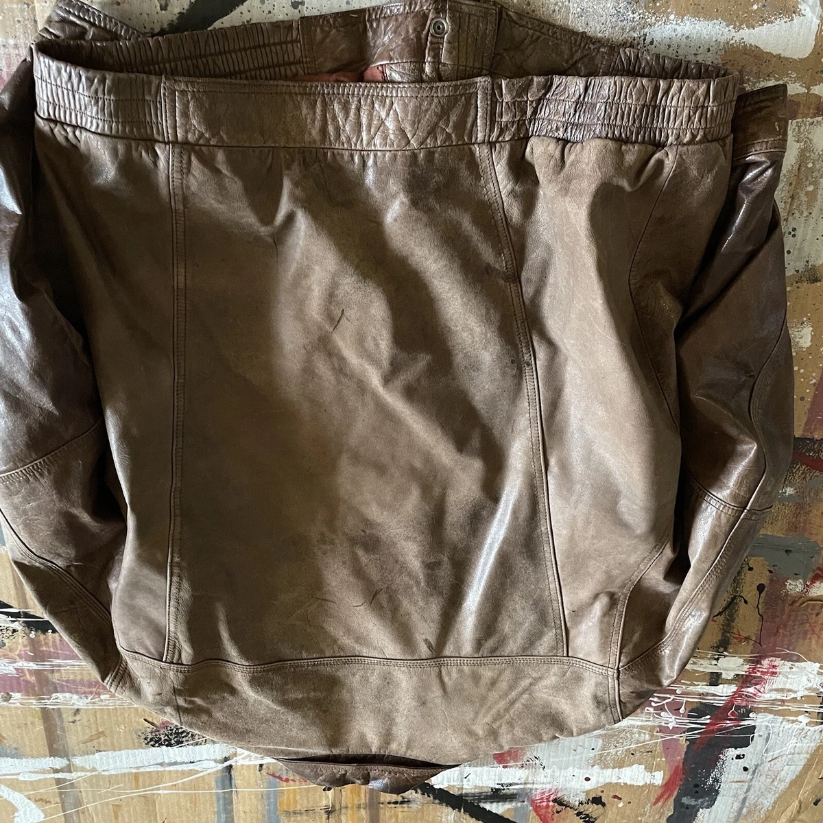 Vintage 80s LEVIS Western Wear Leather Jacket Bomber Size XL Tall Aztec Lining