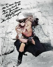 RARE COLOR STILL THE LONE RANGER CLAYTON MOORE SIGNED 5