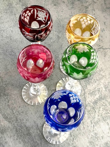 5-pc West Germany Anna Hutte Hand schliff 24% PbO Crystal Tall Hock Wine Glasses - Picture 9 of 9
