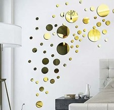66Pcs Round Acrylic Mirror Wall Stickers, Removable DIY Circle Plastic Gold