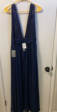 Women NWT "Love + Design" navy sequin chaffon sleeveless gown. Size XL