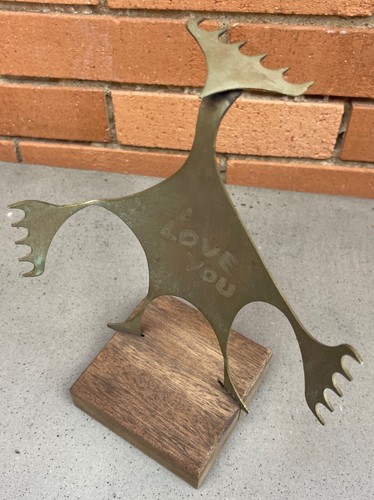 Vintage 70s Abstract Metal Brutalist Figural Sculpture Mid Century Modern Signed