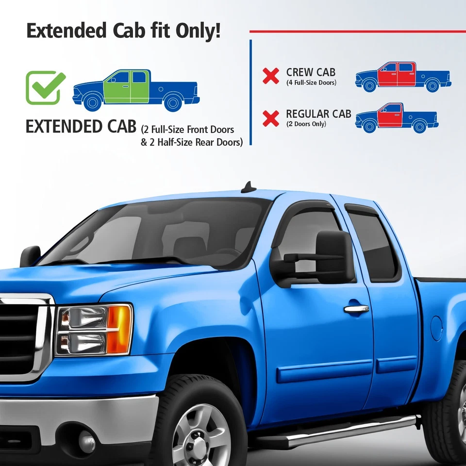 Parasoles para lluvia protectores de lluvia para GMC Sierra 2500HD/3500HD 2007-2014 cabina extendida Foto 3 de 4