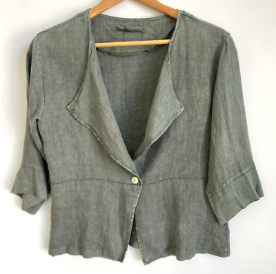 VIOLA BORGHI Italy Green Linen One Button Jacket 3/4 Sleeves Size S
