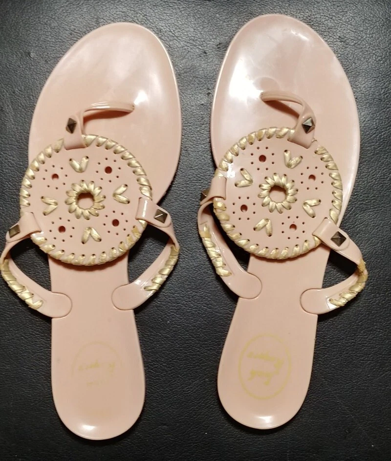Jack Rogers Sandals Thong Slip On Pink Gold Georgica Jelly Size 9