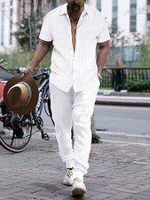 Men Summer Outfit 2-Piece Set Short Sleeve Shirt and Pants Sweatsuit Set