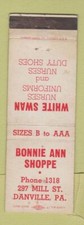Matchbook Cover - Bonnie Ann Shoppe Danville PA White Swan Nurses Uniforms WEAR