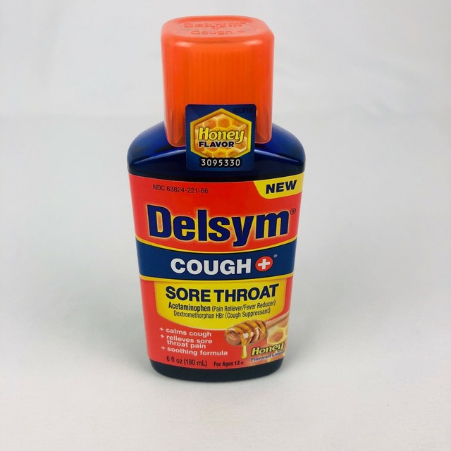 DELSYM Sore Throat COUGH + COLD 6 oz Honey Flavor Liquid, EXP 04/2021