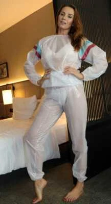 PVC Jogging Schwitz Sauna Regen Hose Gummihose weiß semitransparent ultraweich