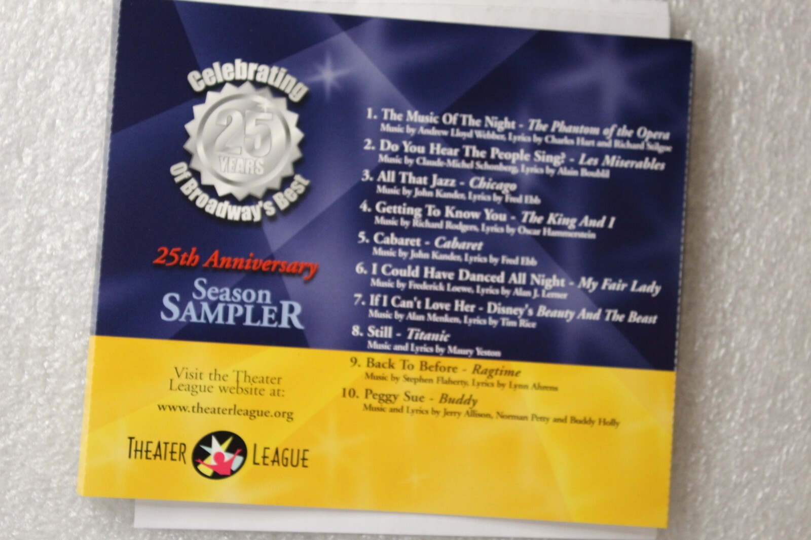 Theater League 25th Anniversary Season Sampler CD Broadways Best | eBay