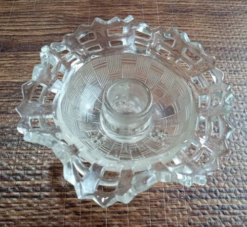 Fenton Basket Weave Reticulated Glass Footed Candle Holder 5" X 1 3/4"