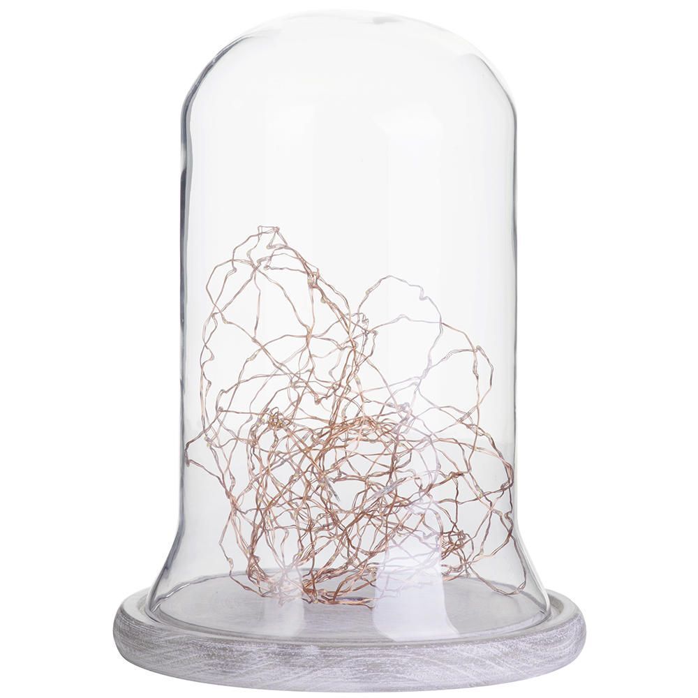 Litecraft Table Lamp Glass Bell Jar Base With LED String Light - White Clearance