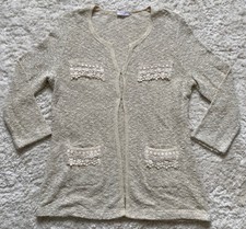 Ladies Riani Knitted Long Coat Jacket. Uk 14. Beige. Embroidery Pockets.pristine