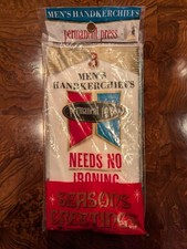 3 NOS Paris Vintage Men's Permanent Press White Holiday Packaging Handkerchiefs