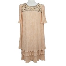 Vintage Patra Women's Dress Beaded Polyester Made in USA Pink Size 8