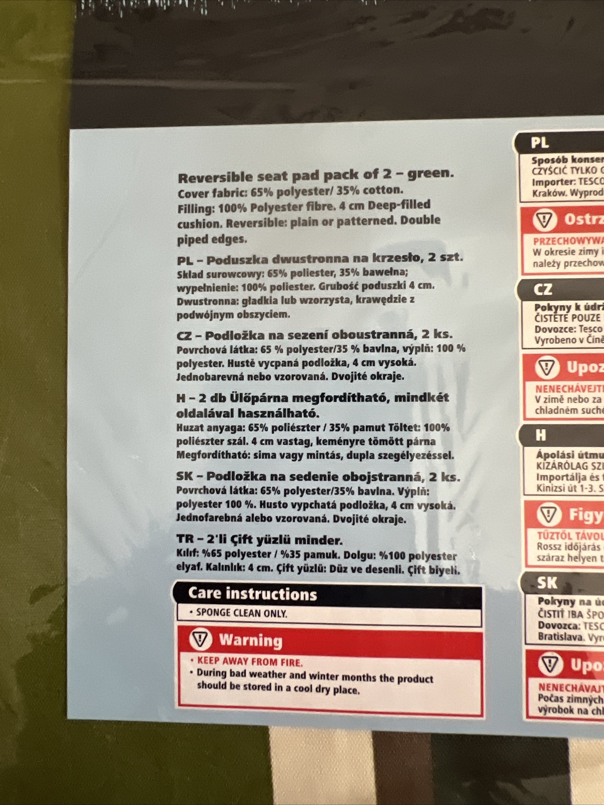 BNWOT Tesco Green Brown Reversible Garden Seat Pads X4 eBay