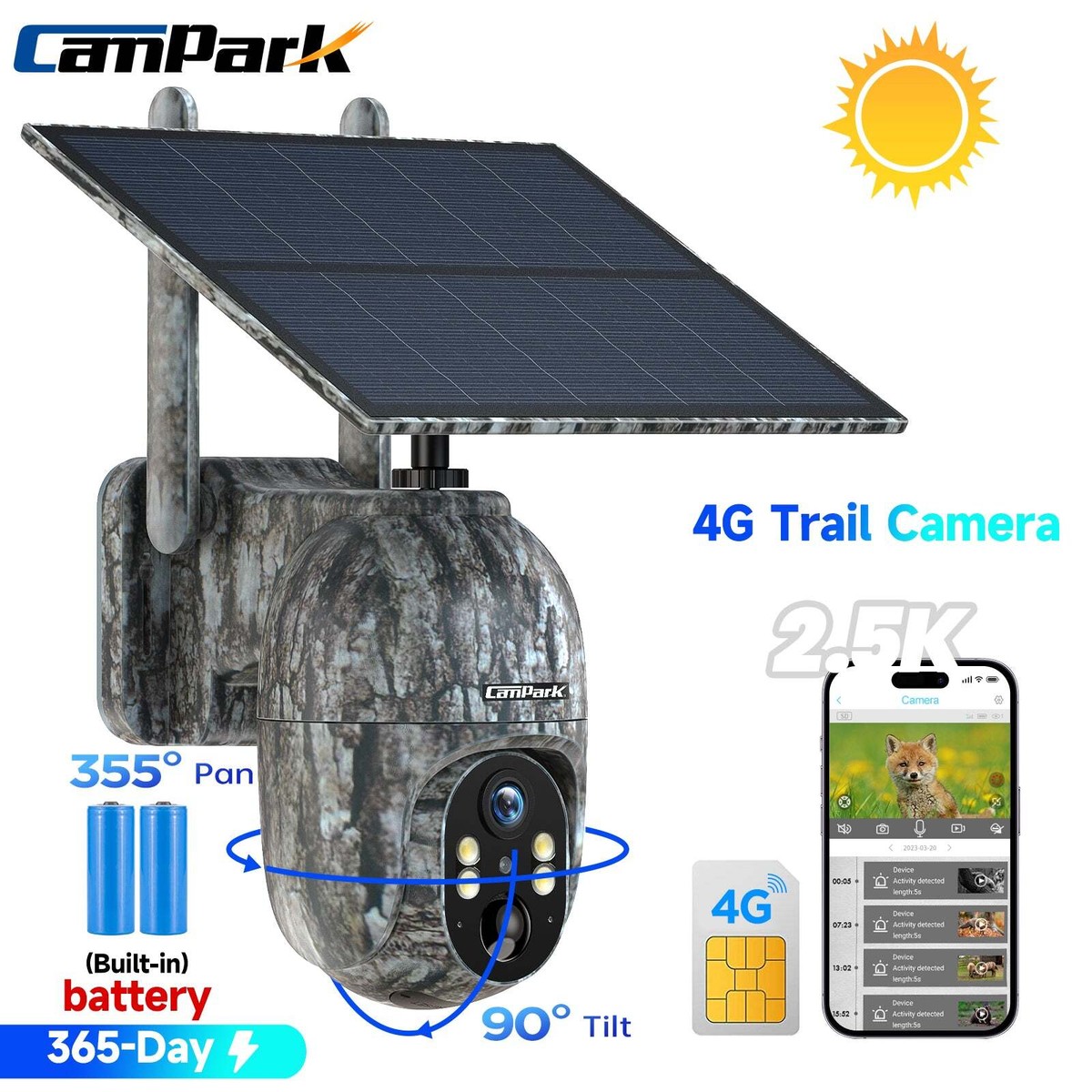 Campark Solar Cellular 4G LTE Security Camera PTZ Wildlife Trail