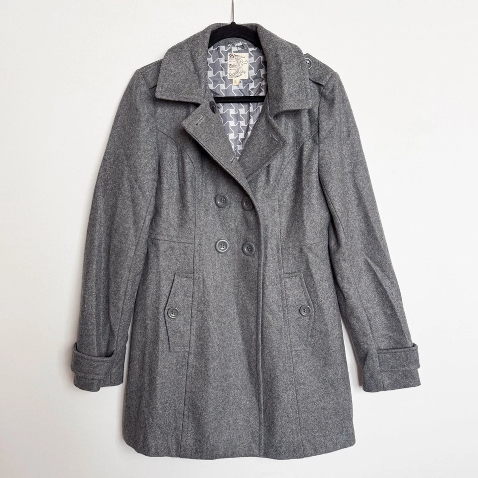 Chaquetón grande de tul Anthropologie gris forrado de doble pecho mezcla de lana atemporal Foto 2 de 4