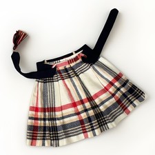 Vintage 70s Pleated Plaid Wool Pom Pom Home Sewn Homemade Mini Kilt Skirt XS S