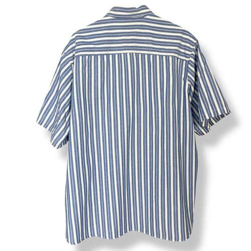 Vintage 90s Striped Shirt Button-Up Men FLAWS Short Sleeves Blue White Vertical - Picture 2 of 13