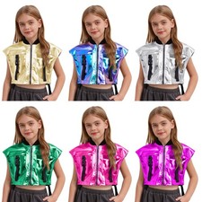 Kids Girls Vest Dance Jacket Party Shirt Waistcoat Costume Streetwear Dancewear