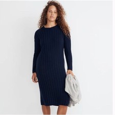 NWT Madewell Navy Ribbed Wool Blend Midi Sweater Dress | Size Small