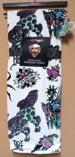 Ed Hardy Oversized Plush Throw Blanket White/Multi Guardian Lions Tattoo Print