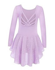Girls Long Sleeve Ballet Leotards with Shinny Skirts Criss 6-7 Years Lilac