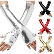 Gold Silver Metallic Gloves Elbow Length Long Gloves  Evening Party