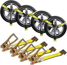 Car Tie Down Straps For Trailers 4pk Flat Hooks Lasso Style And 2 X 96 Tie