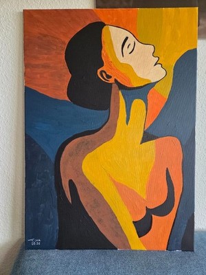 ''Keep breathing''  Original Acrylgemälde, stilisiertes Frauenprofil, 50 x 70 cm