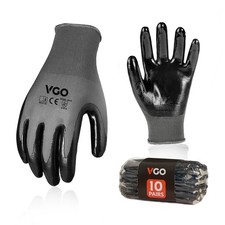 Vgo... 10Pairs Non-Slip Safety Work Gloves,Nitrile Coated NT2110,S 
