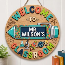 Custom Teacher Door Name Classroom Wooden Sign with Rope