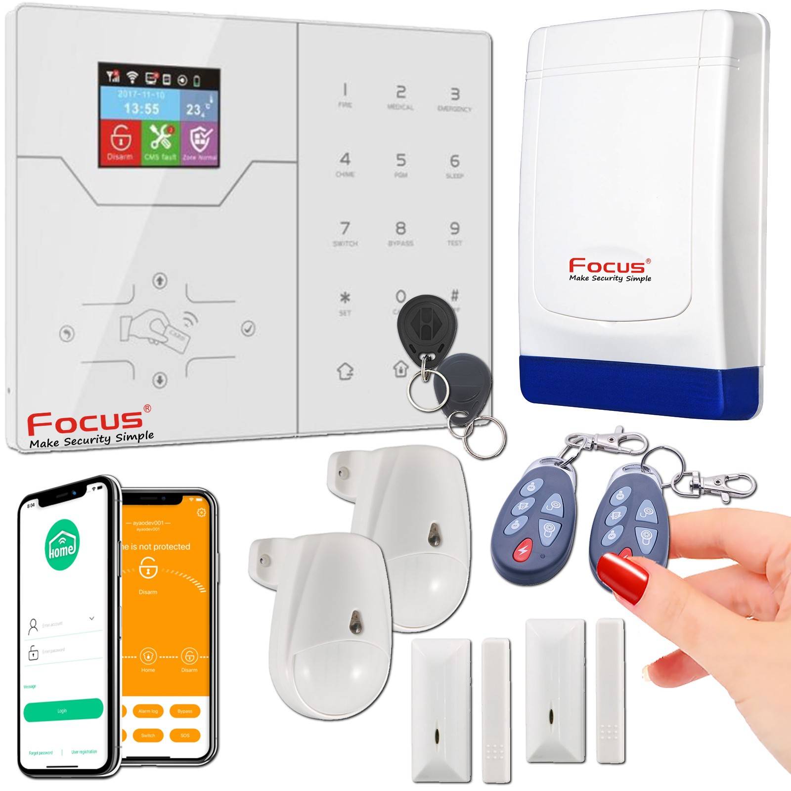 Alarme maison sans abonnement 4G connectée sans fil - Kit sécurité 3 pièces autonome