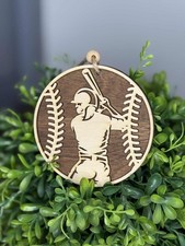 Personalized Baseball with Player Holiday Christmas Wooden Ornament